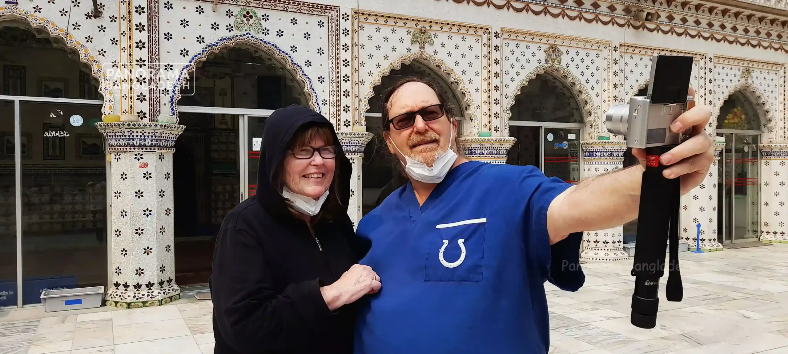Visitors taking a photo at the Star Mosque in Old Dhaka, Bangladesh