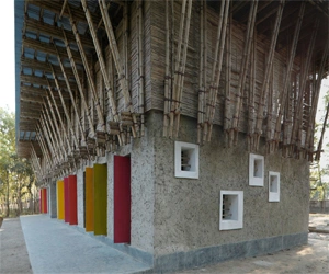 Traditional eco-friendly METI Handmade School house made of mud and bamboo in rural Bangladesh.